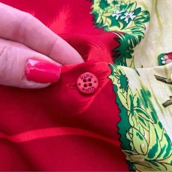 Rima Mens Hawaiian Santa Shirt Short Sleeve Button Front Red Blue Yellow Medium - Picture 9 of 13